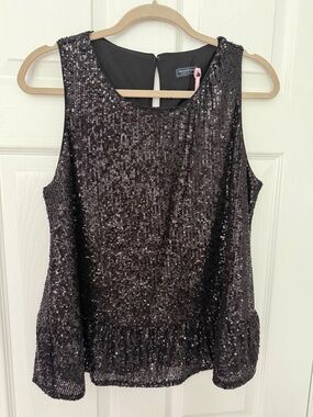 Vineyard Vines Black Sequin Sleeveless Peplum Top